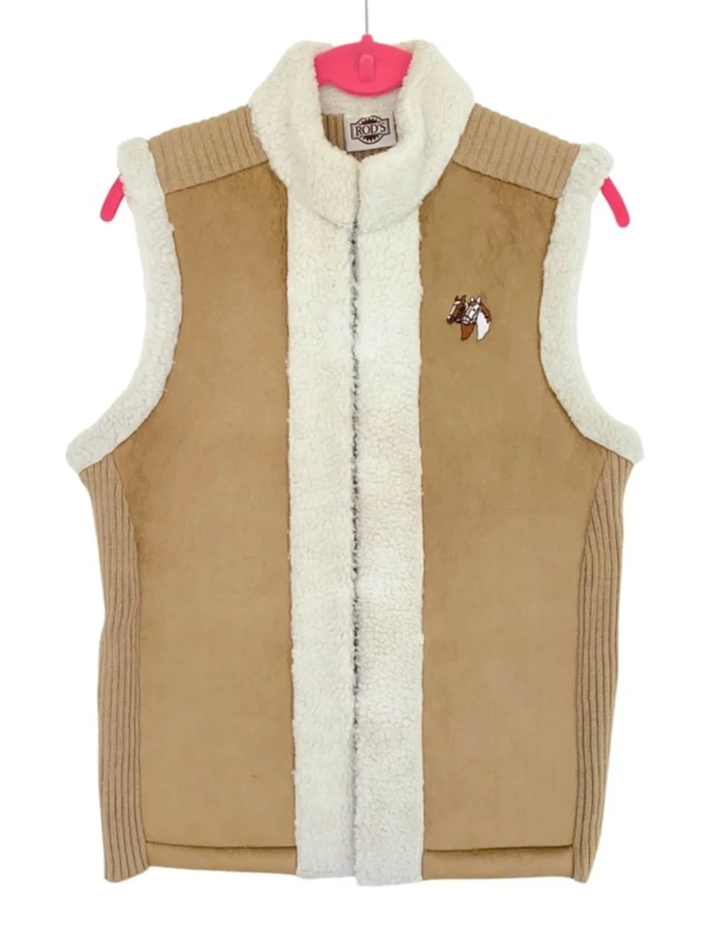 Vintage Horse Vest Faux Suede & Faux Shearling Ribbed Knit Vest Medium